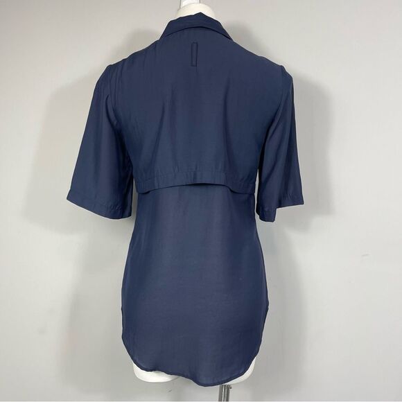 Kal Rieman Navy Blue Blouse Button Down Shirt Short Sleeve Size 2 Made in USA - Picture 6 of 16